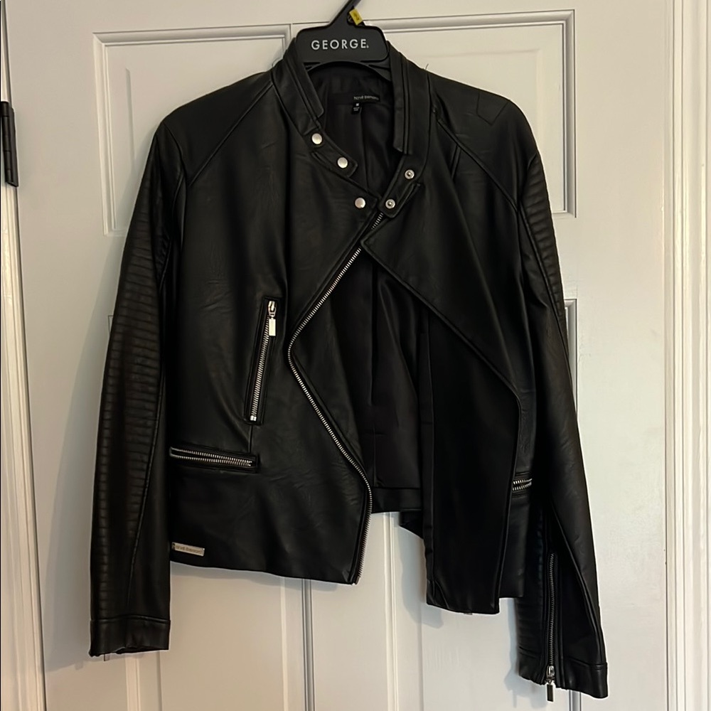 Harve Benard Black Leather Jacket Asymmetrical Design